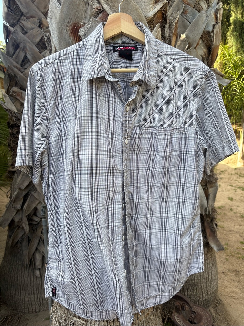 Tony Hawk Men's Short Sleeve Gray Plaid Button-Down Shirt